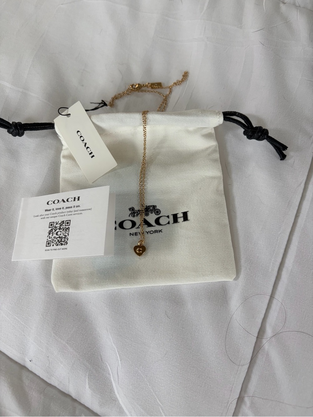 NWT Coach Gold Heart Pendant Necklace Signature C Charm Designer Jewelry